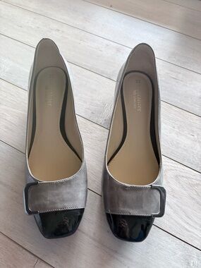 Naturalizer Gray Flats with Black Patent Toe and Buckle